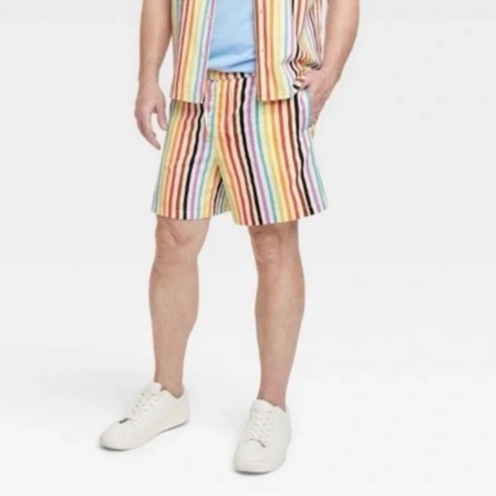 Target Pride Collection Unisex Cream Linen Shorts with Rainbow Stripes